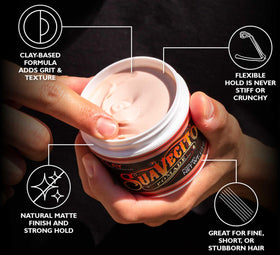Suavecito open jar texture showing clay consistency and control