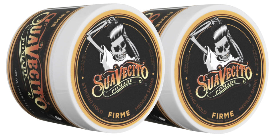 Suavecito Firme front tin showing packaging and strong-hold benefit