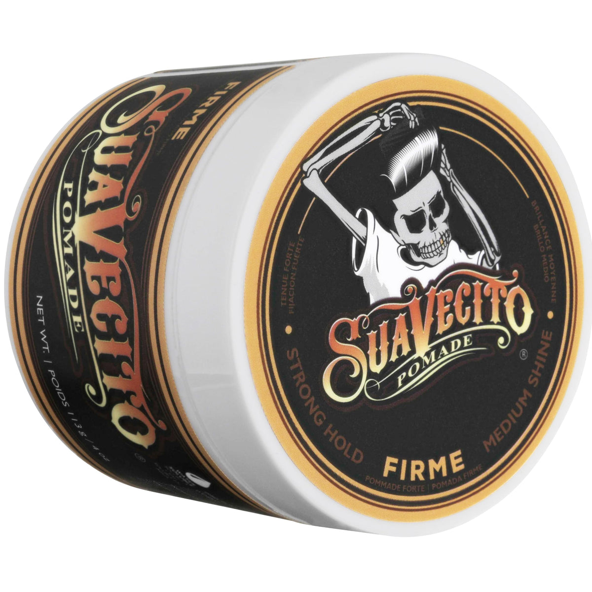 Close-up of Suavecito label highlighting product information clarity
