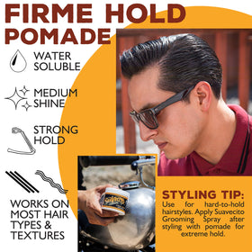 Suavecito Firme applied in slick-back style illustrating long-lasting control