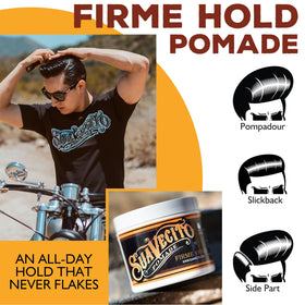 Styled pompadour using Suavecito showing medium shine control