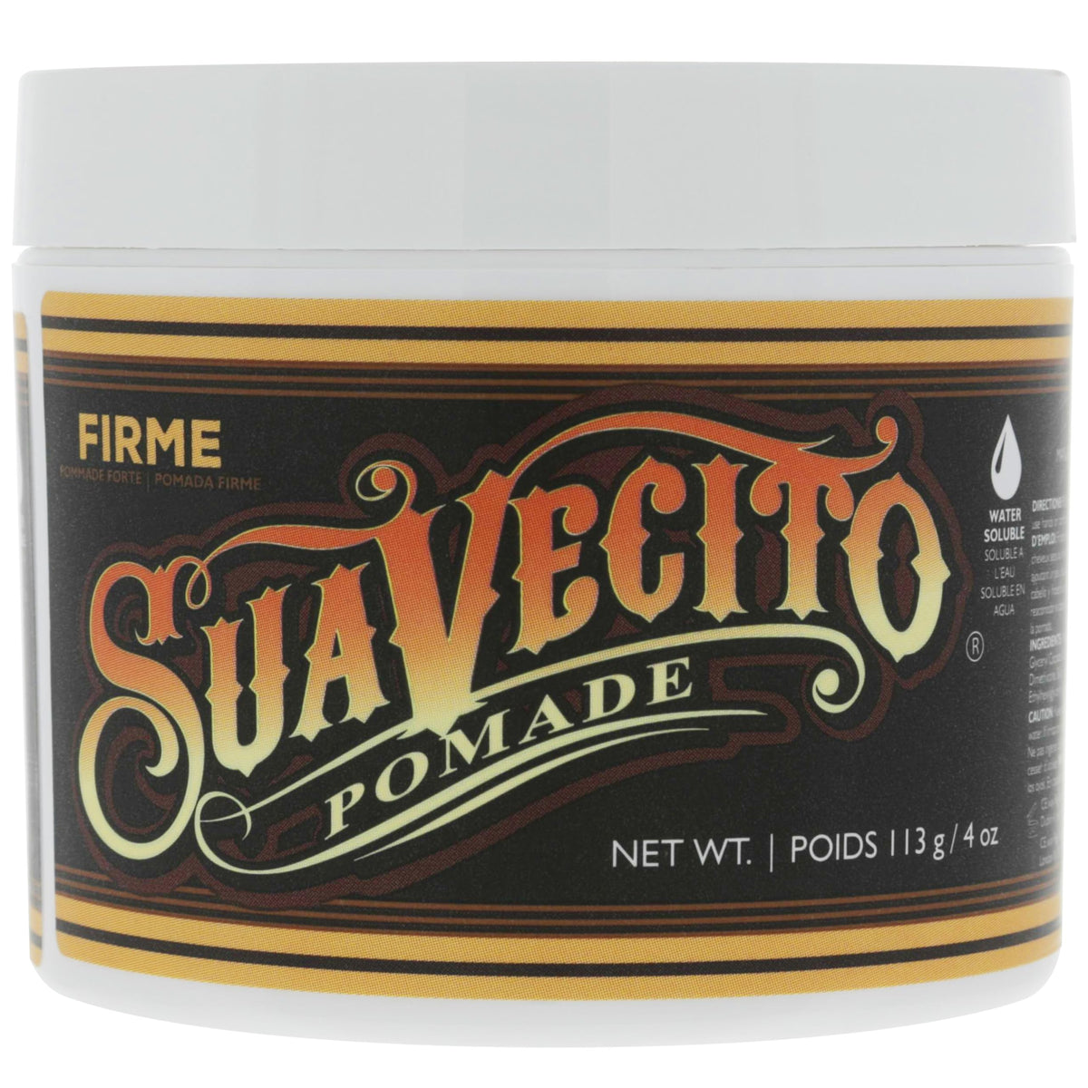 Suavecito front label jar showing product and bold brand styling benefit