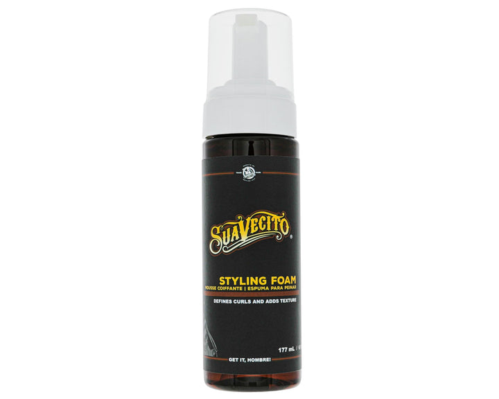 Suavecito front packaging showing mousse bottle and defined curl benefit
