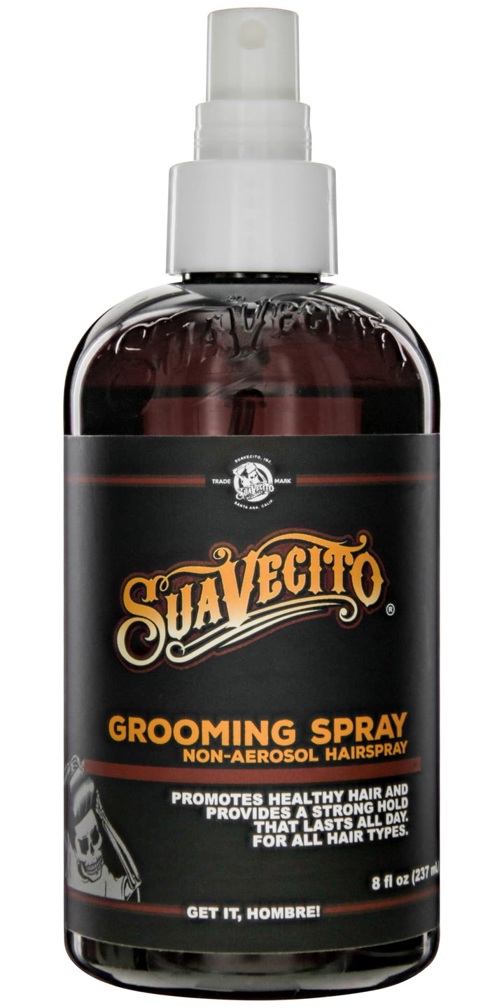 Suavecito front bottle view showing label and classic barbershop scent benefit