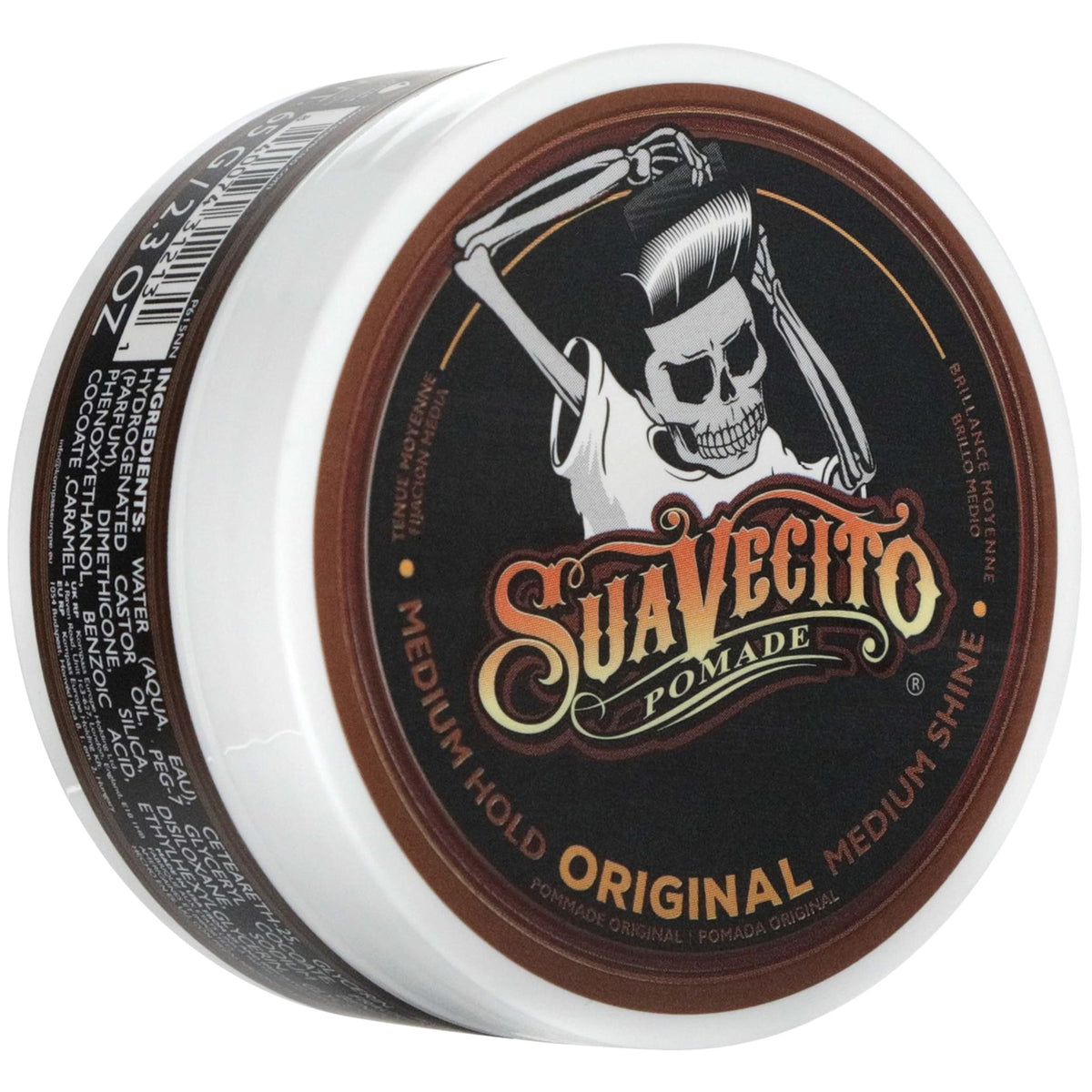 Suavecito jar front view showing brand and compact travel benefit