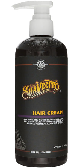 Suavecito pump bottle front view showing branding and convenient dispenser