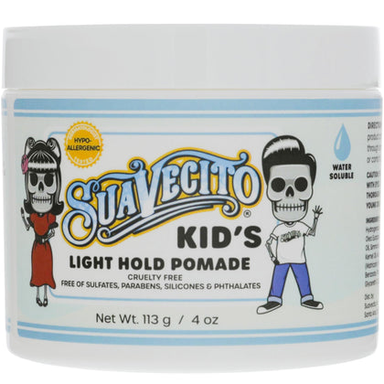 Suavecito jar front packaging showing kid-friendly label and calm design benefit