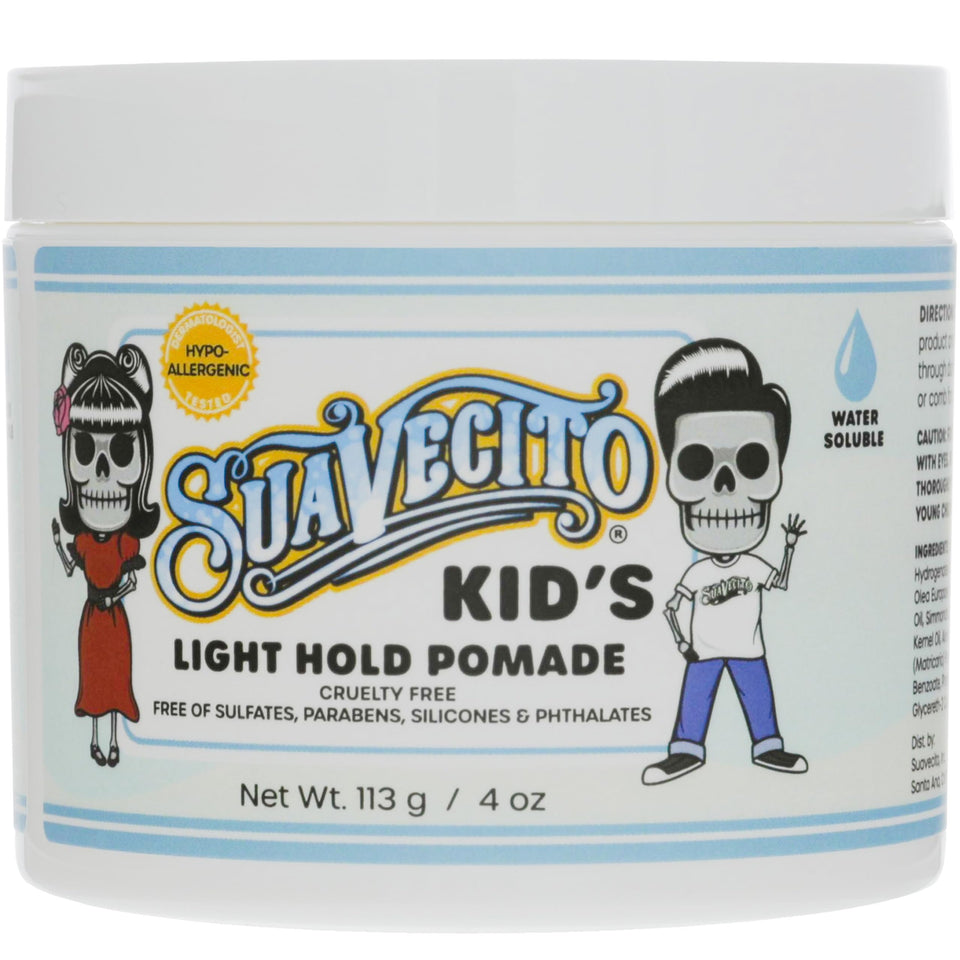 Suavecito jar front packaging showing kid-friendly label and calm design benefit