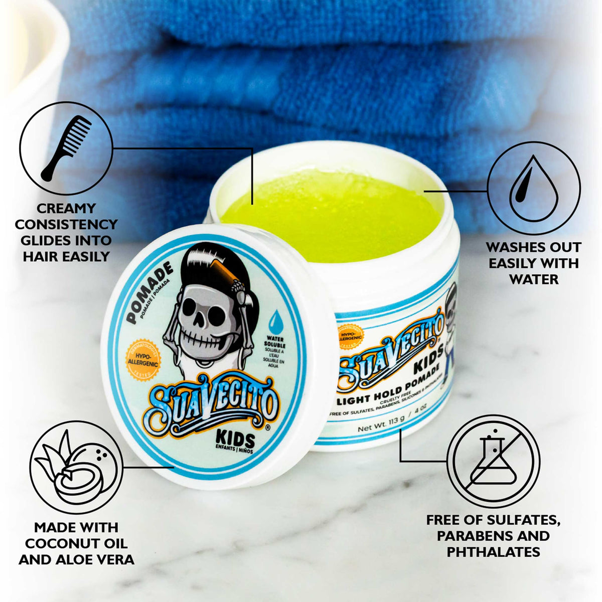 Close-up of Suavecito pomade texture showing smooth, spreadable consistency