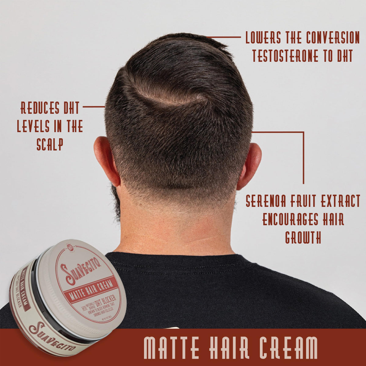 Stylist applying Suavecito at roots to create volume and fuller-looking hair