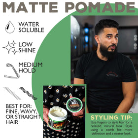 Lifestyle side part styled using Suavecito matte pomade for refined finish