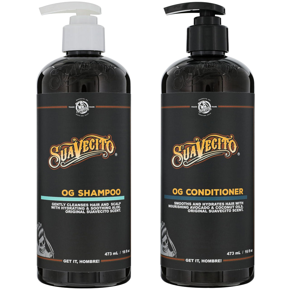 Suavecito front packaging showing 16 oz pump bottles and product clarity benefit