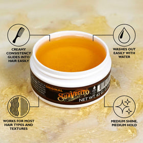 Suavecito open jar showing creamy texture and easy-to-apply benefit