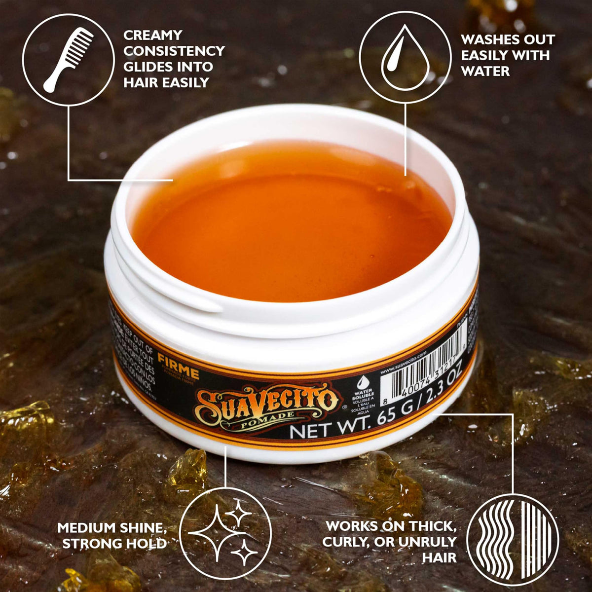 Suavecito open tub texture showing creamy consistency and easy application