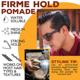 Suavecito pomade on barbershop counter showing professional styling benefit