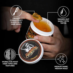 Suavecito open jar showing creamy texture for smooth application