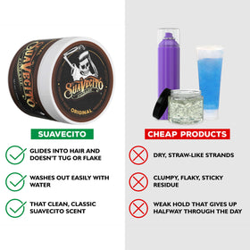 Suavecito pomade on finger demonstrating scoopable consistency for control