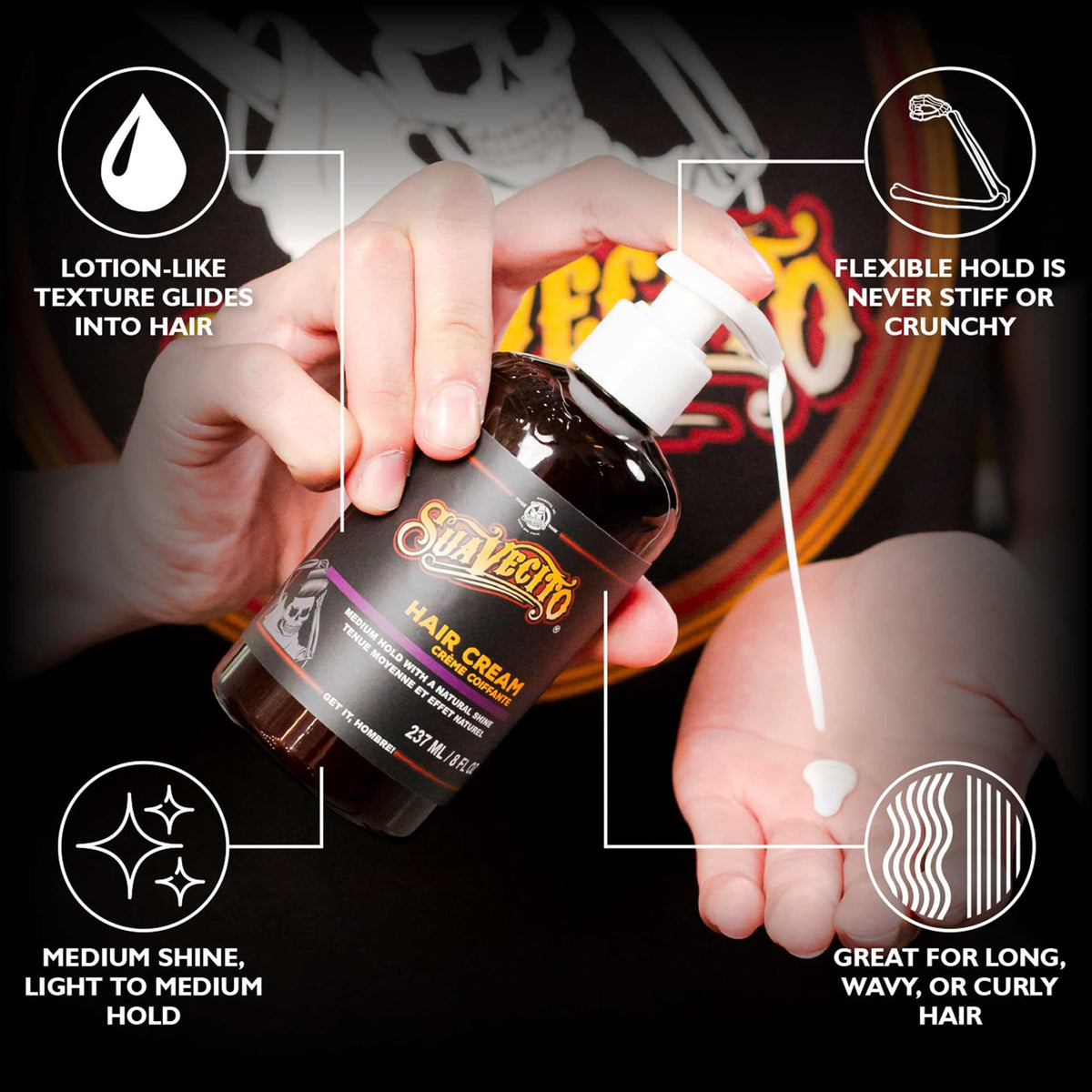 Suavecito pump close-up highlighting simple measured dosing benefit