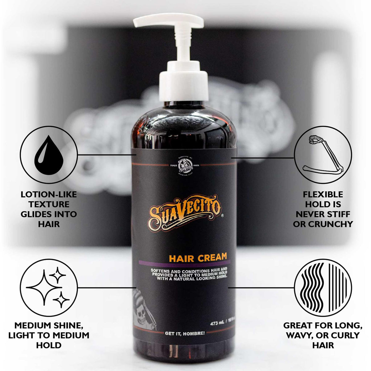 Suavecito pump head close-up highlighting easy, mess-free dispensing
