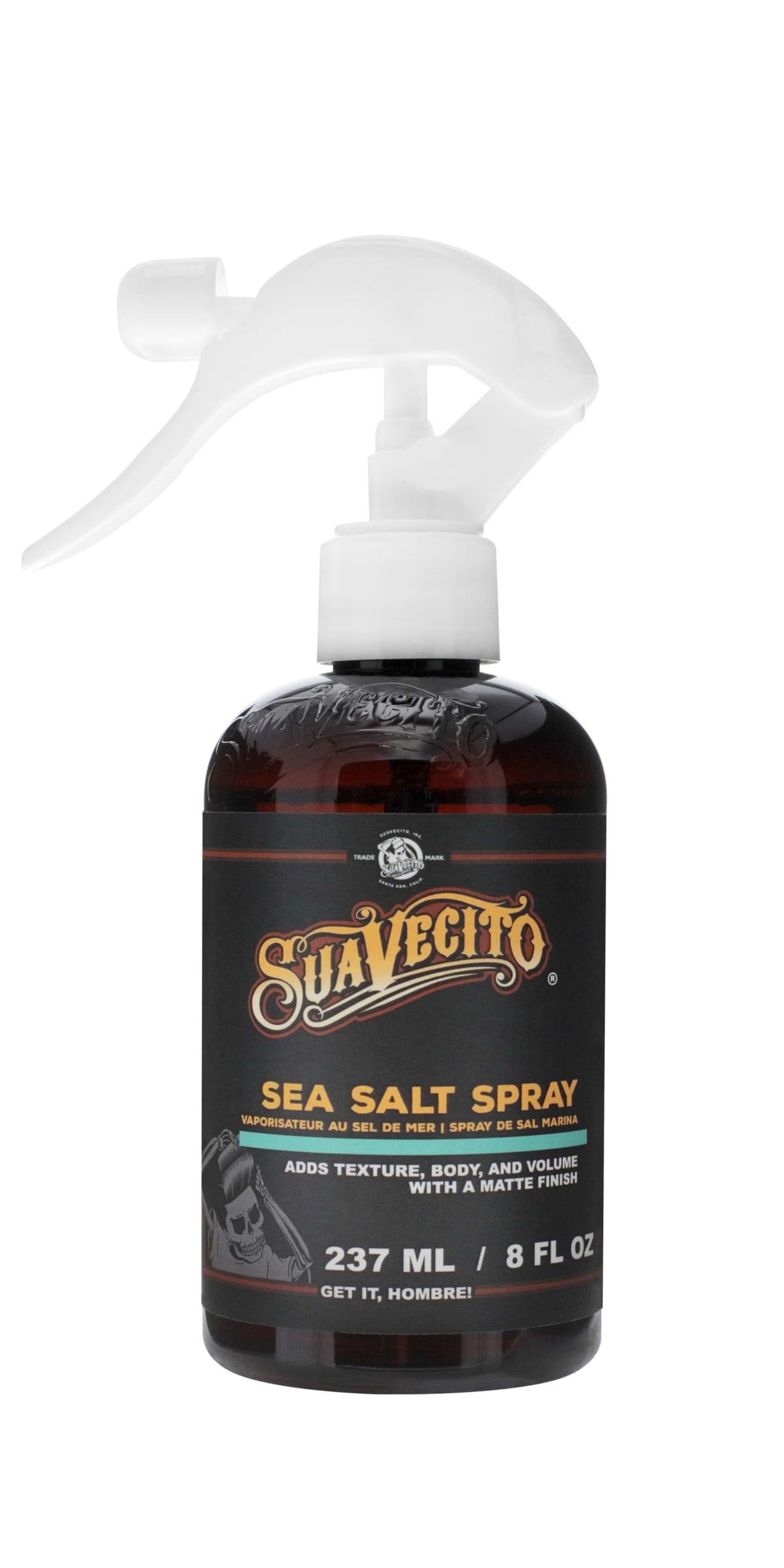 Suavecito sea salt spray front packaging showing brand and product benefit