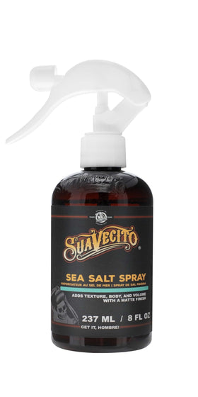 Suavecito sea salt spray front packaging showing brand and product benefit
