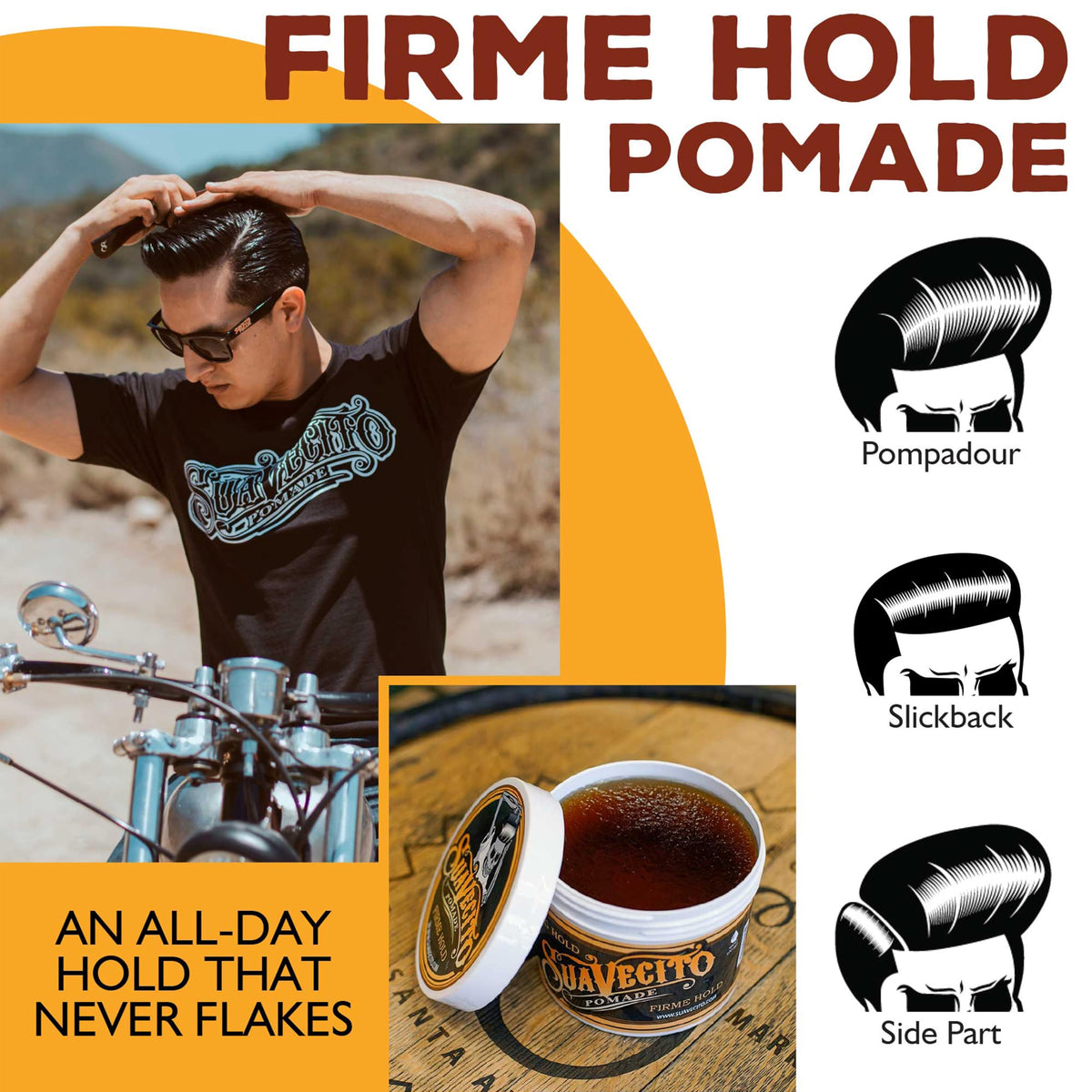 Suavecito applied in hair while combing for defined, long-lasting style