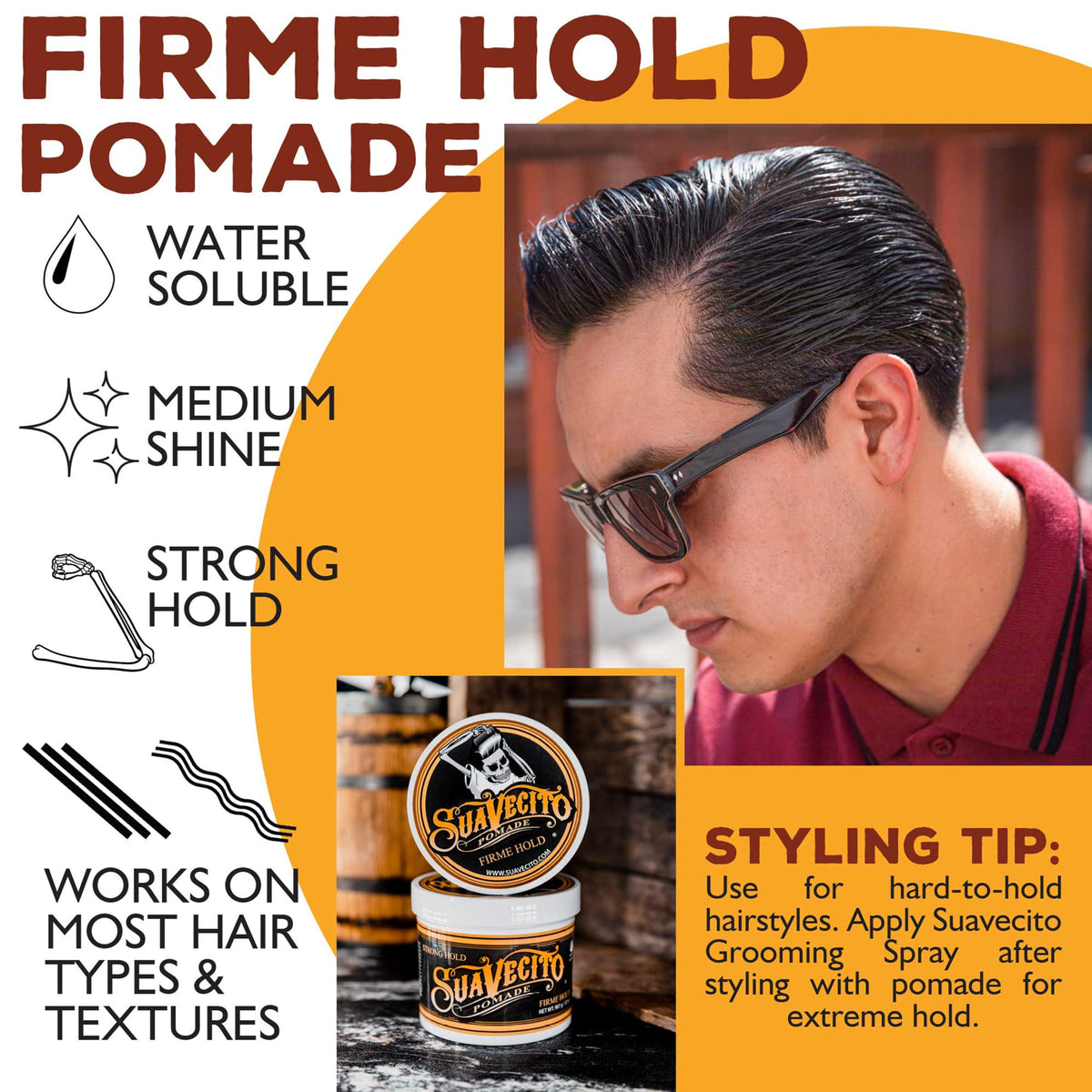 Suavecito label closeup showing scent and ingredients for informed choice