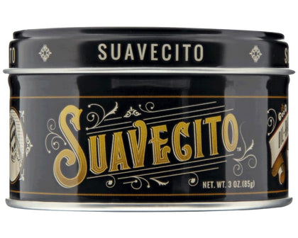 Suavecito tin front 3 oz showing branding and polished finish benefit