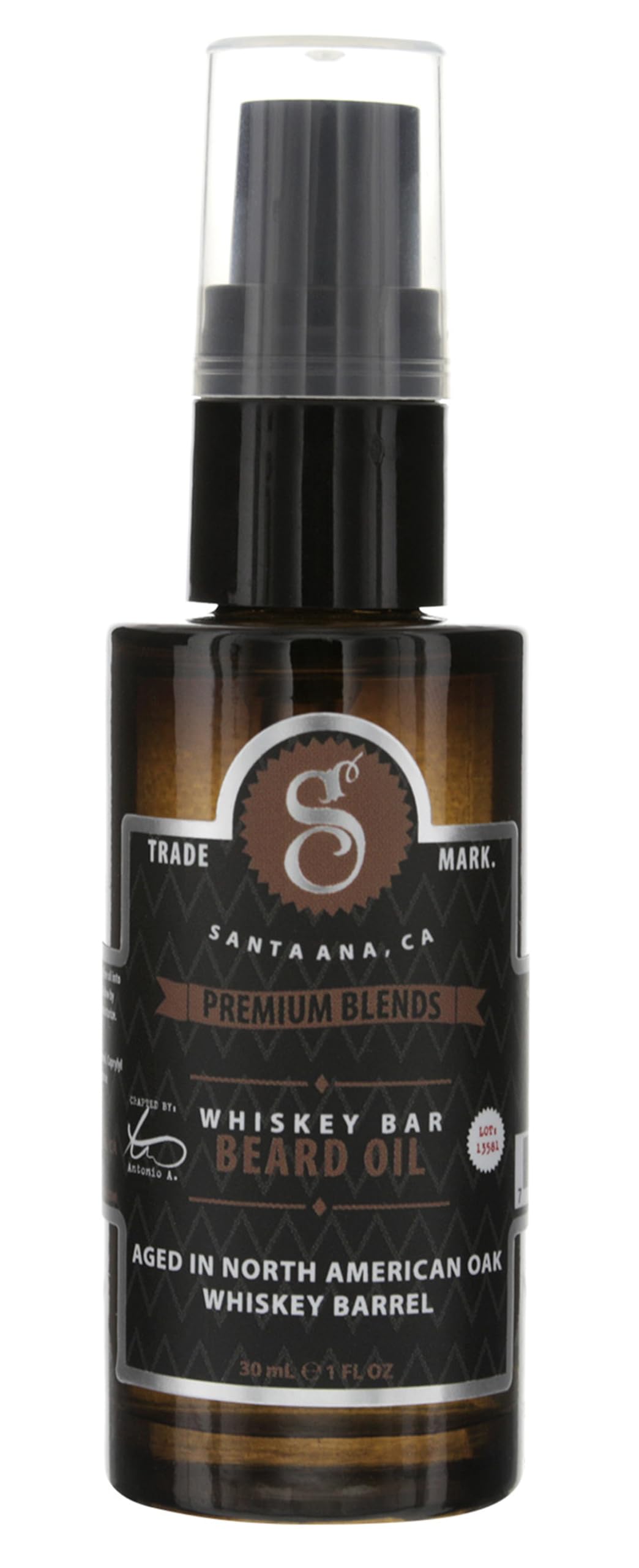 Suavecito bottle front packaging showing Whiskey Bar scent and benefit softens beard