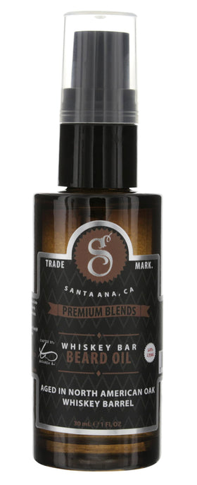 Suavecito bottle front packaging showing Whiskey Bar scent and benefit softens beard