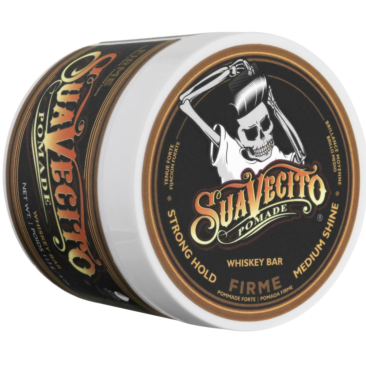 Suavecito Whiskey Bar 4 oz next to ruler showing compact size and travel-ready benefit