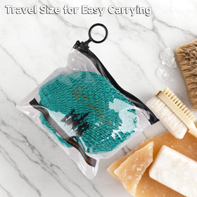 SubSahara sponge folded into pouch inside toiletry bag for hygienic travel convenience