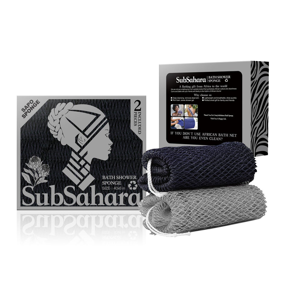 SubSahara front view of two-pack showing black and grey sponges, clear pack benefit