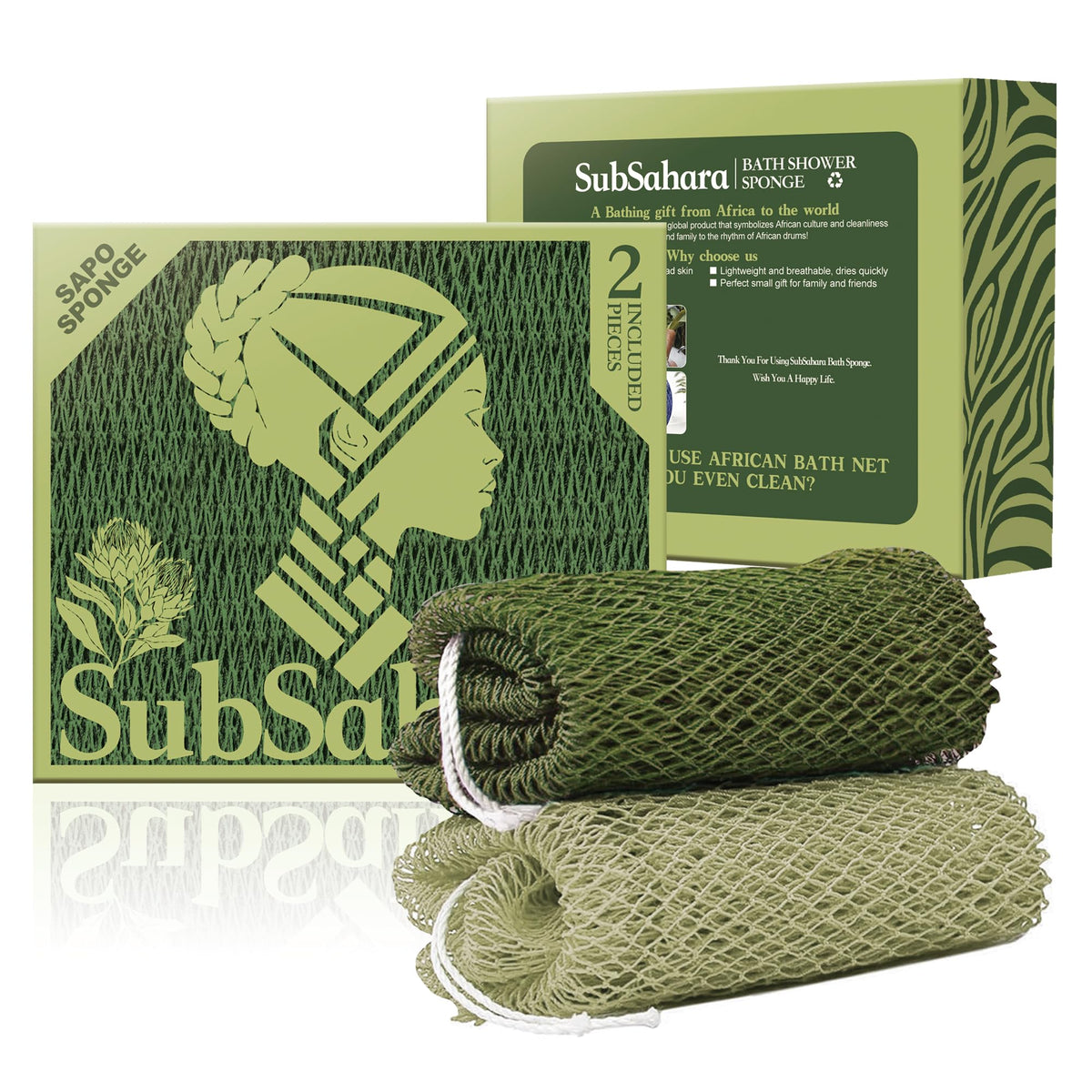 SubSahara front packaging showing two-color 2-pack and clear benefit of exfoliation