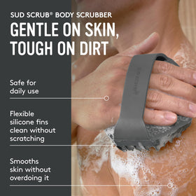 Sud Scrub back with secure strap showing non-slip hold and safer shower use
