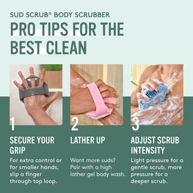 Sud Scrub on bathroom shelf styled in mint setting promoting clean, eco choice