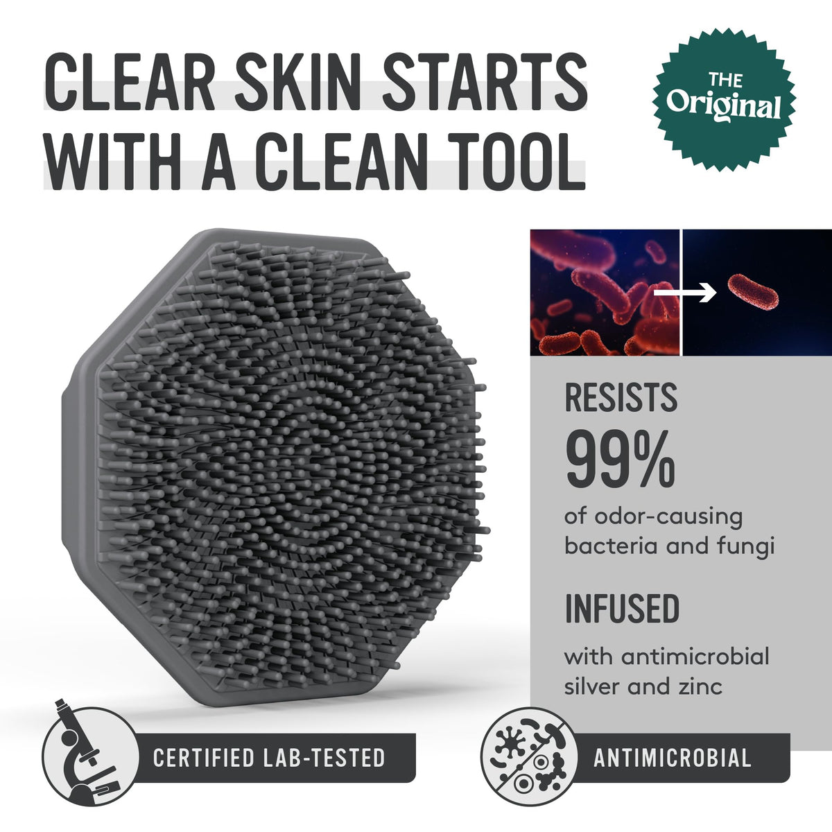 Sud Scrub close-up of soft silicone bristles for gentle exfoliation