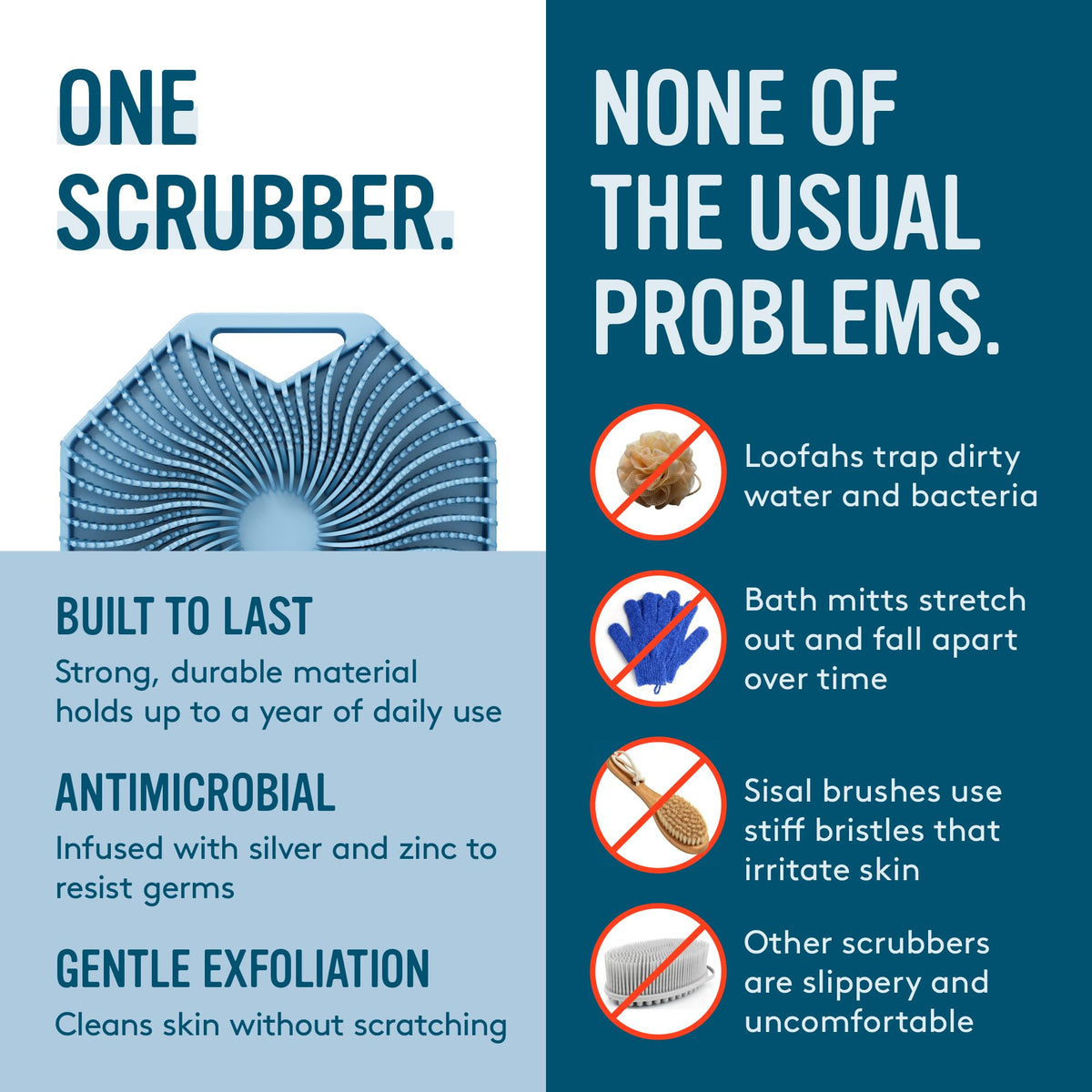 Sud Scrub held in wet hand demonstrating non-slip use benefit