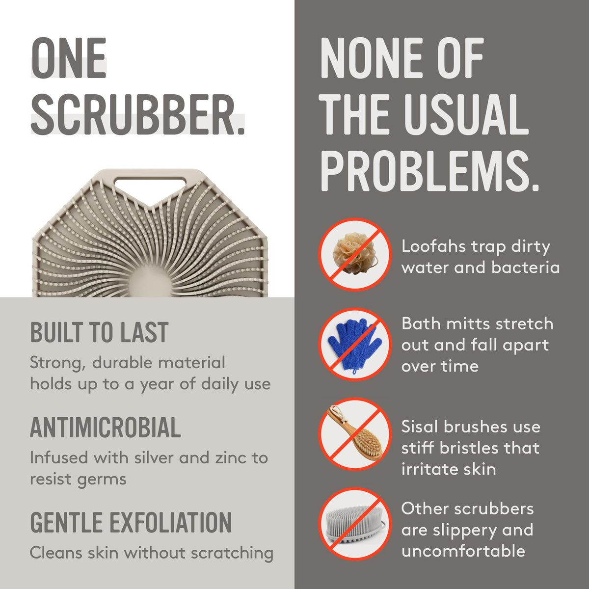 Sud Scrub in shower being used on arm benefit: comfortable cleansing for sensitive skin