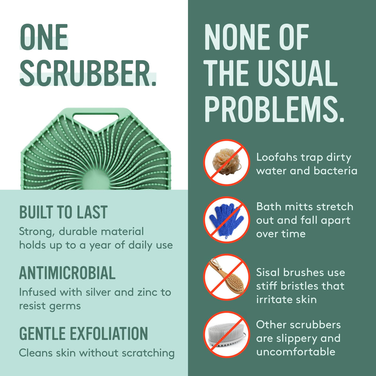 Sud Scrub in use under shower demonstrating safe, effective body exfoliation