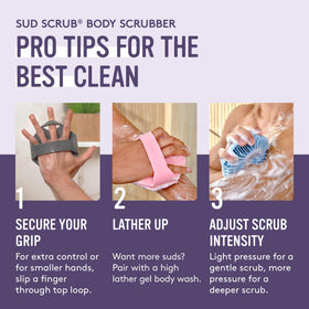 Sud Scrub on bathroom shelf in a lifestyle scene suggesting everyday shower use