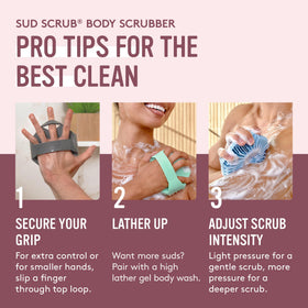 Sud Scrub on bathroom shelf showing recyclable material and eco-friendly choice