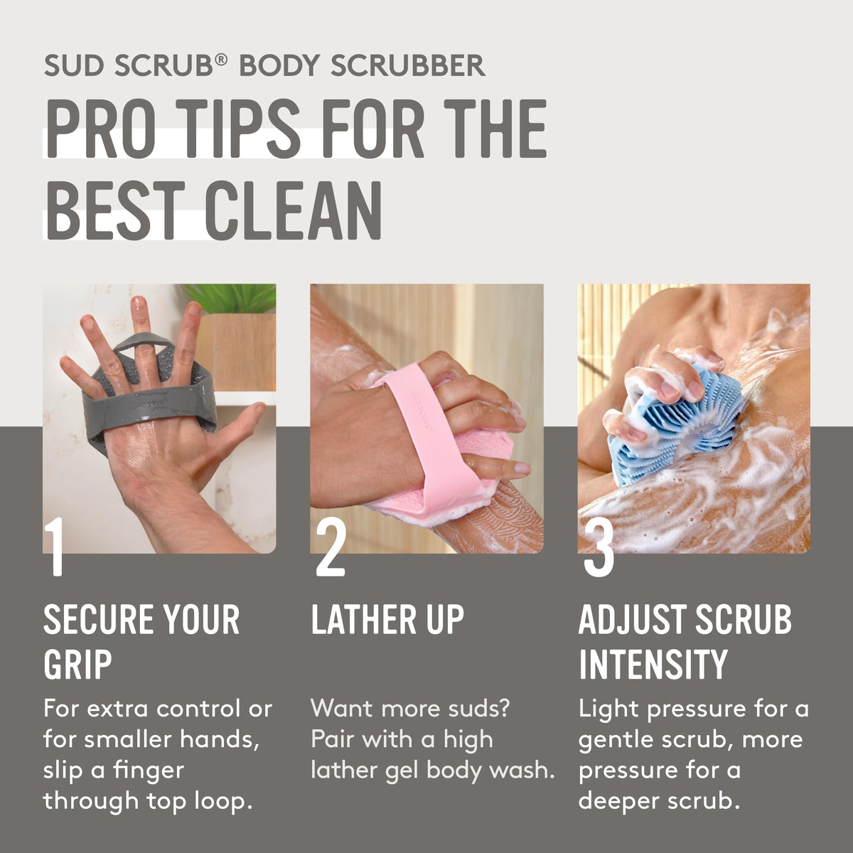 Sud Scrub on bathroom counter styled lifestyle shot benefit: eco-friendly reusable essential