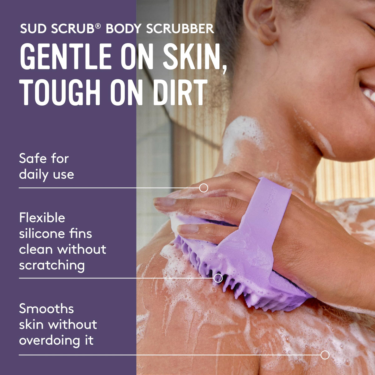 Sud Scrub textured grip and strap demonstrating secure hold and slip resistance