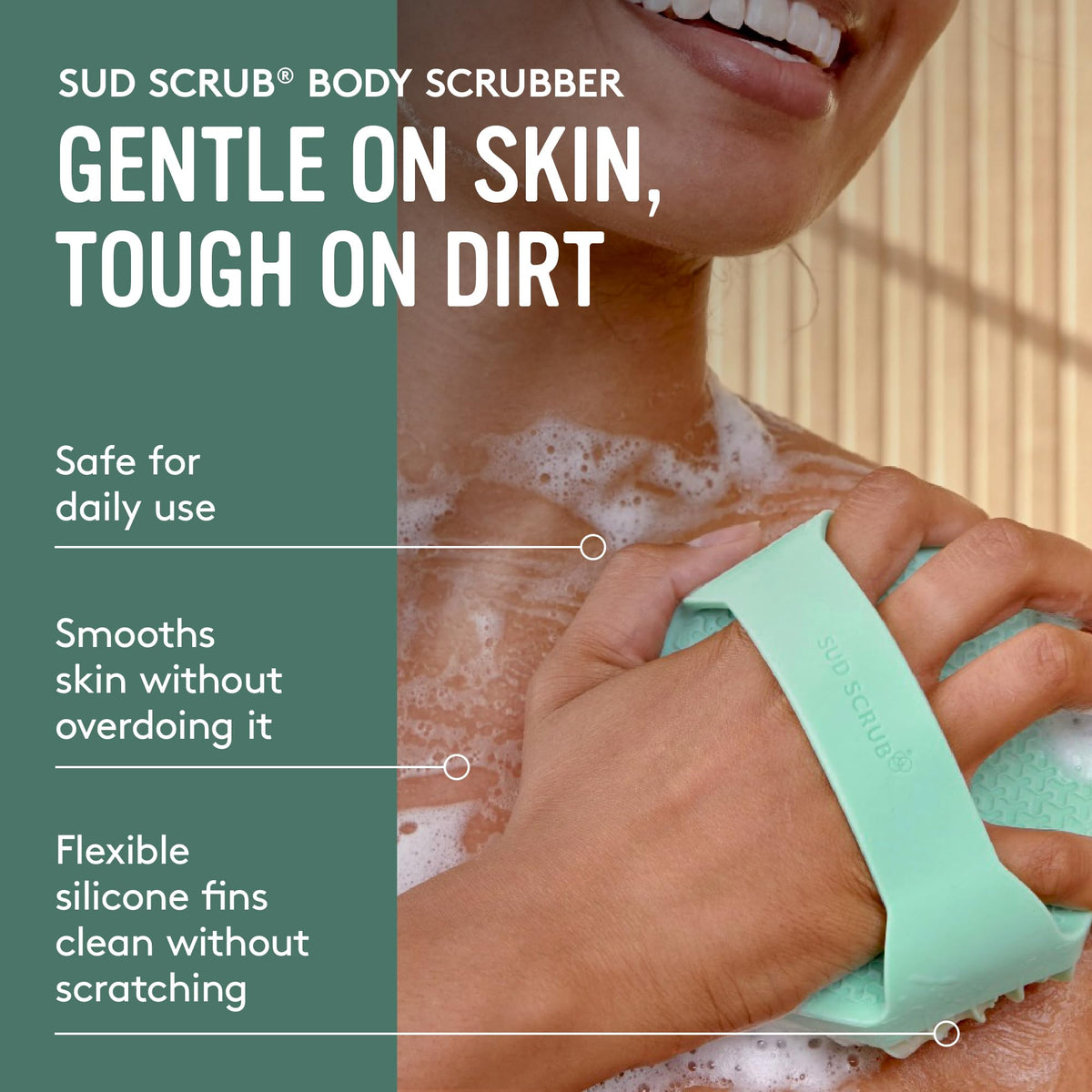 Sud Scrub textured strap visible providing secure non-slip grip in hand