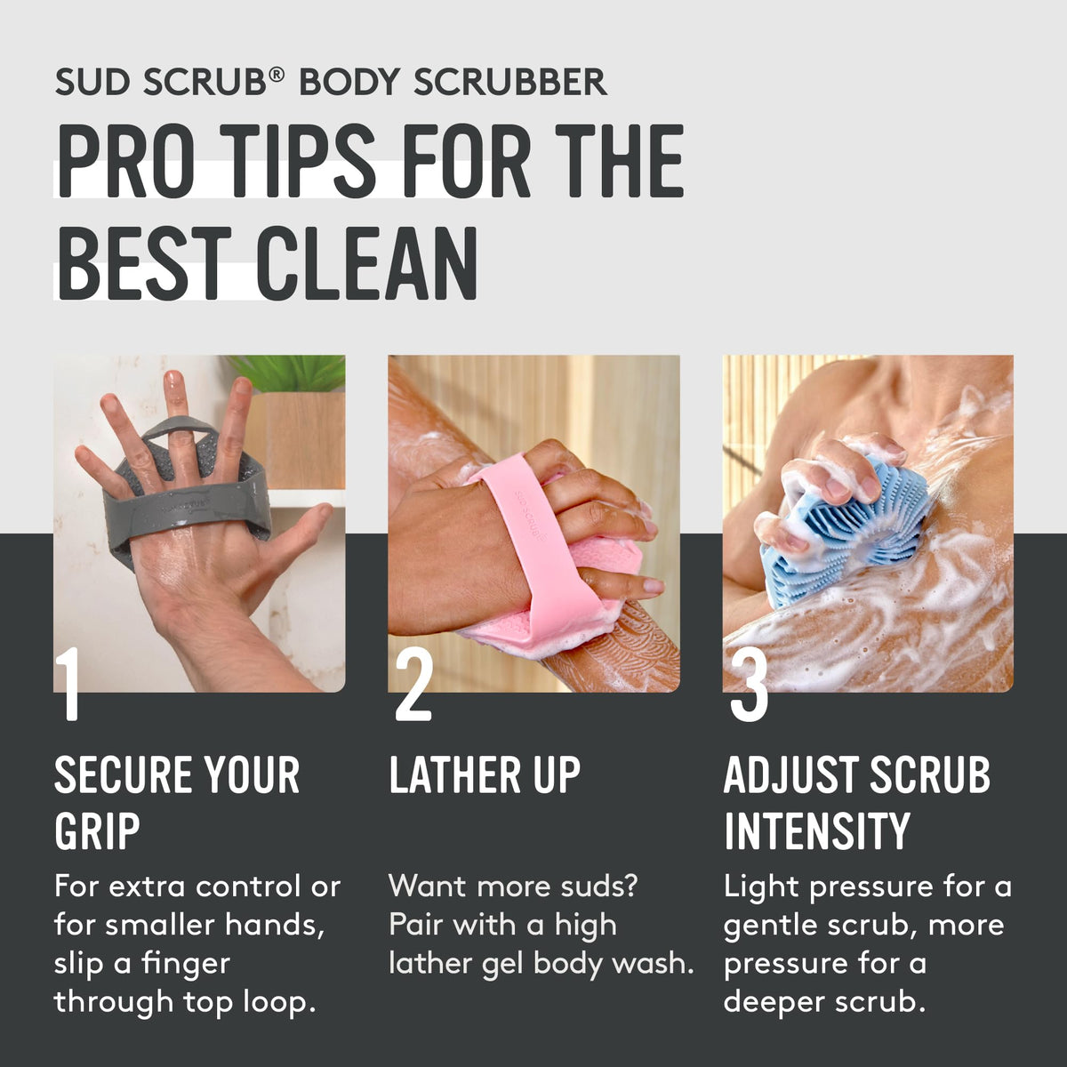 Sud Scrub on bathroom shelf in lifestyle scene showing eco-friendly reusable option
