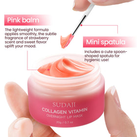 SUDAJI ingredients label closeup, highlights collagen and hyaluronic acid benefits