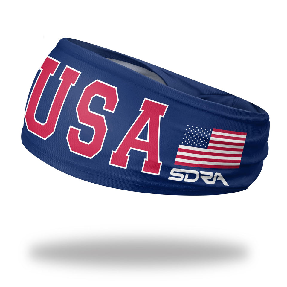 Suddora headband front view with US flag and bold patriotic look