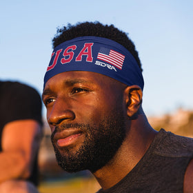 Suddora headband under helmet showing comfortable fit and protection