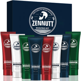 sufe front packaging showing eight travel shaving tubes and gift box, convenient gifting
